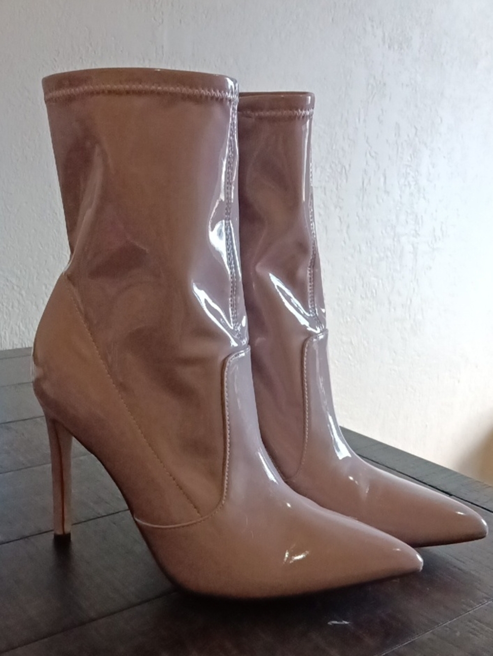 Nine West Blush Patent Pointed-Toe Stiletto Ankle Boots